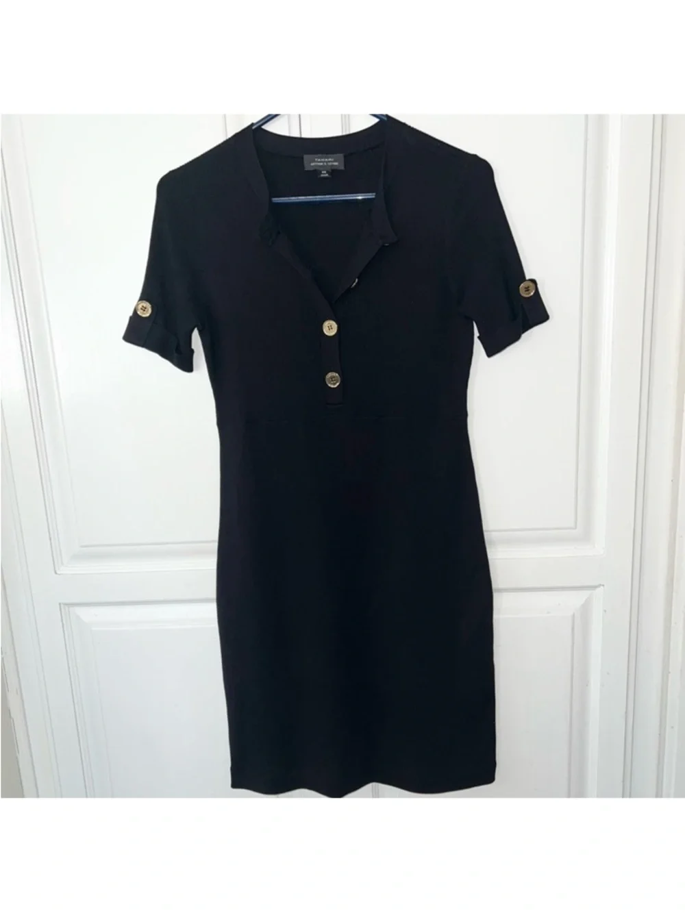 Tahari ASL Black Mini Dress Gold Button Fitted - Picture 10 of 10
